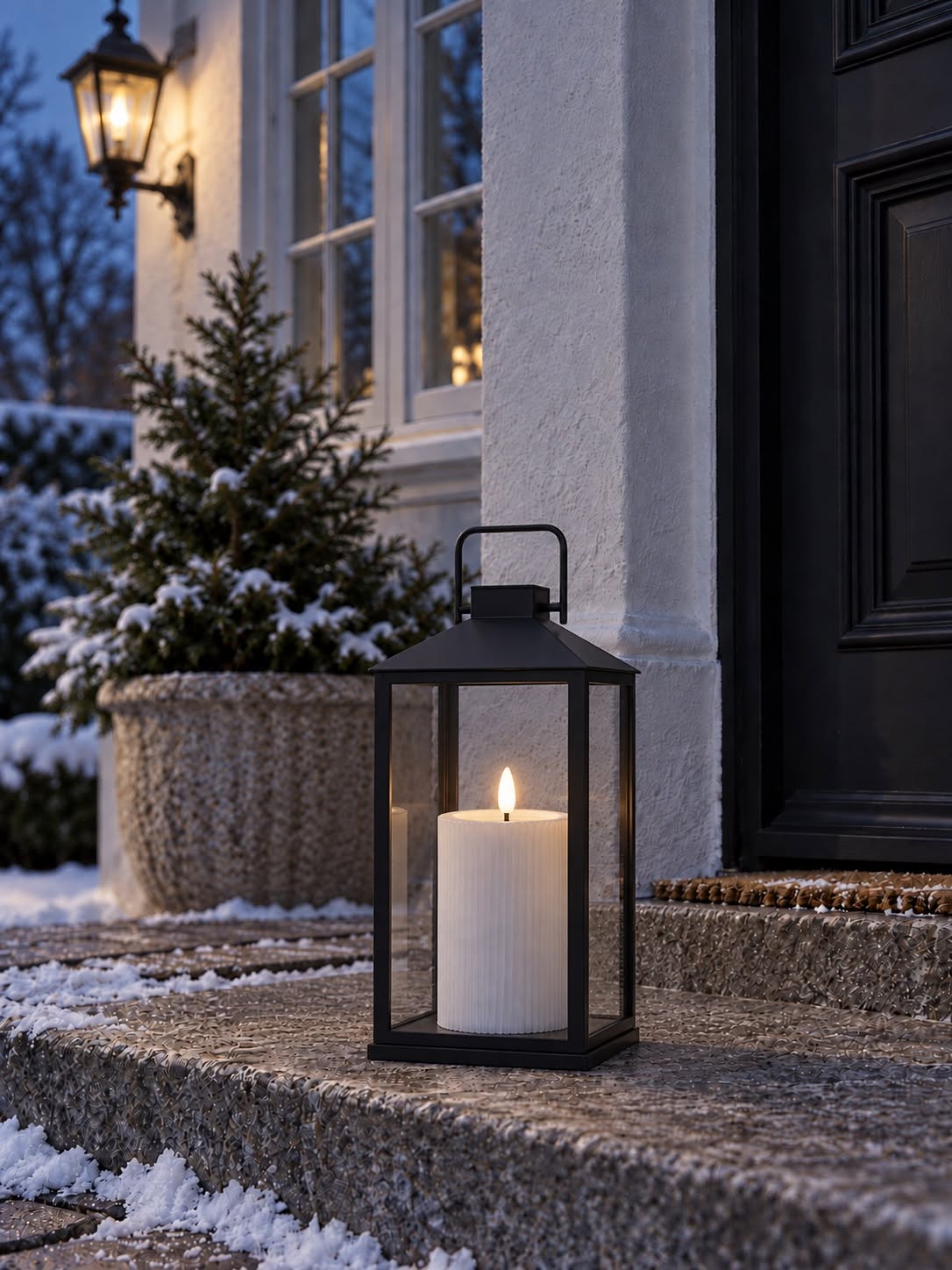 Udendørs LED bloklys - Hvid med riller 15 cm