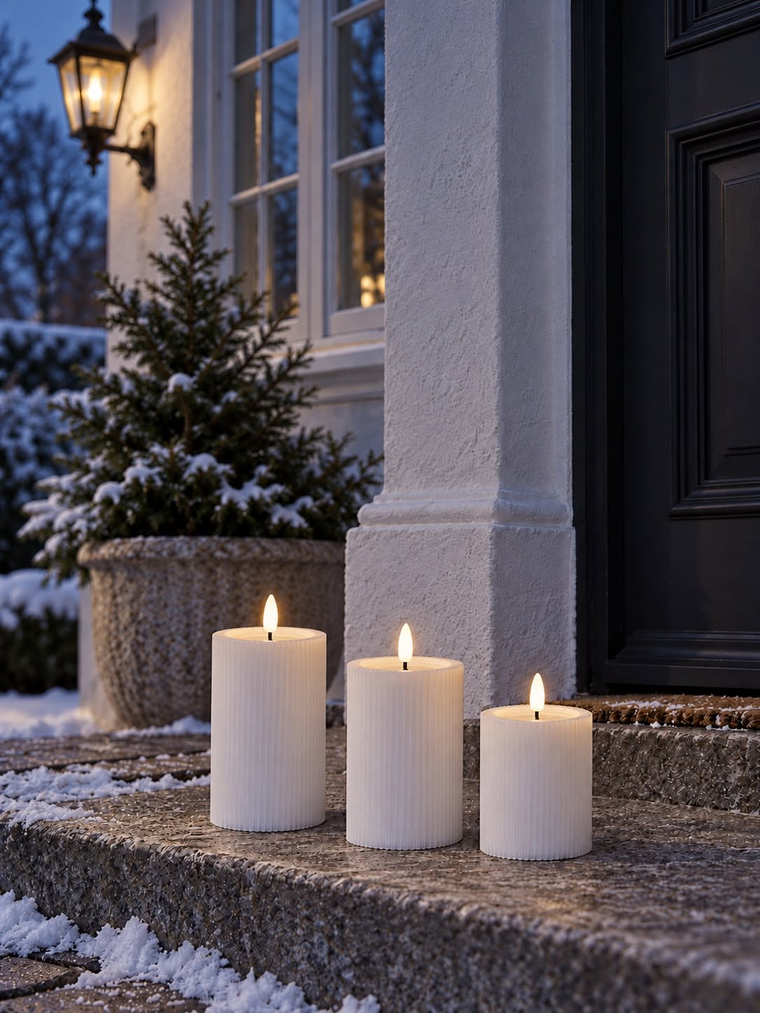 Udendørs LED bloklys - Hvid med riller 15 cm