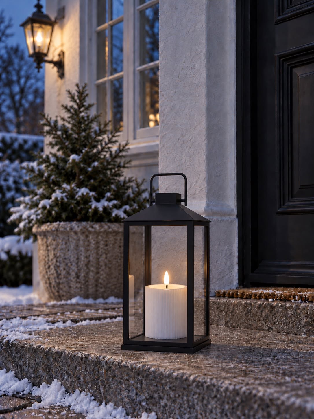 Udendørs LED bloklys - Hvid med riller 10 cm
