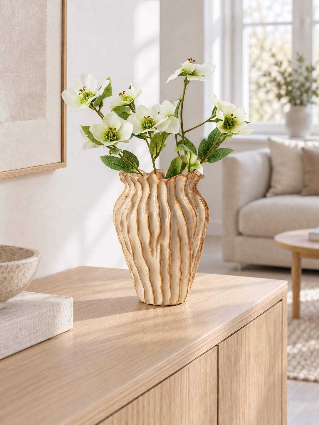 Vase strib stentøj - Sand