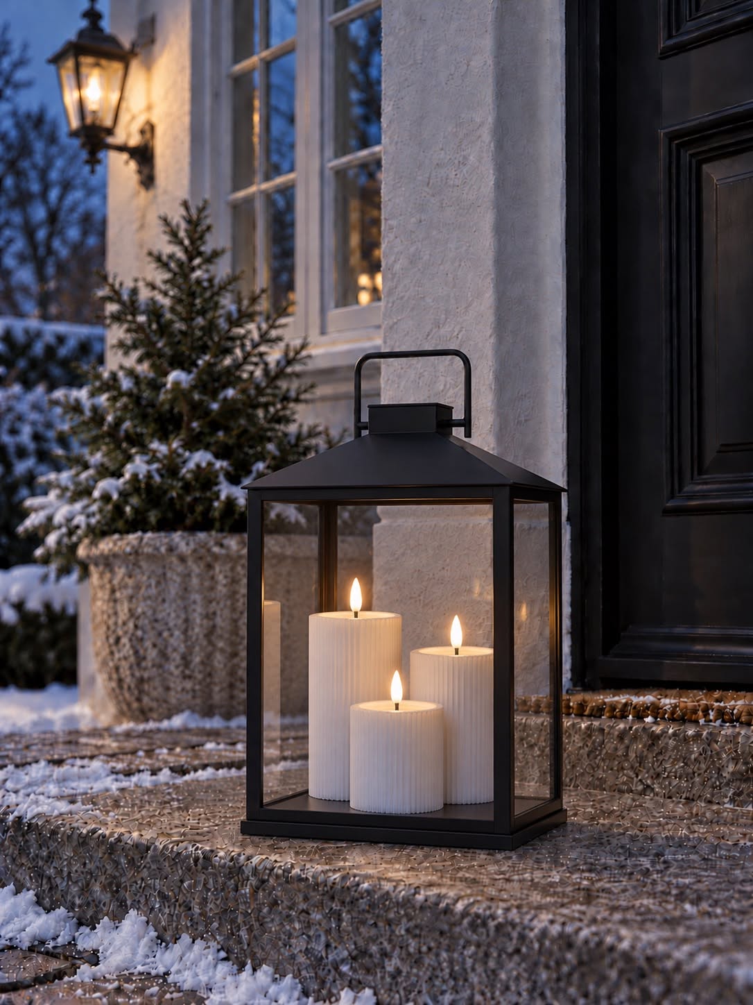 Udendørs LED bloklys - Hvid med riller 10 cm