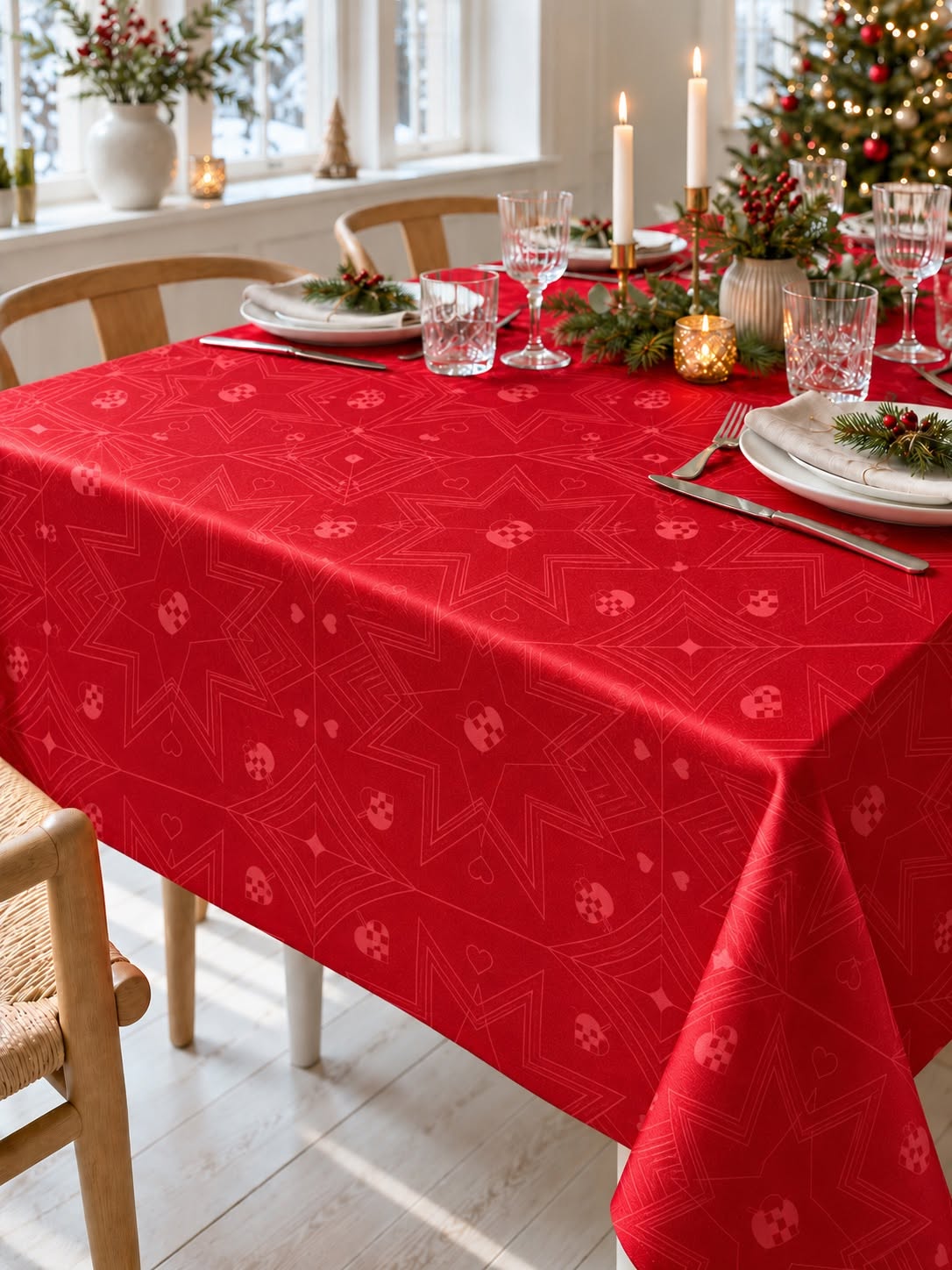 Juledug Jacquard - Rød 320cm