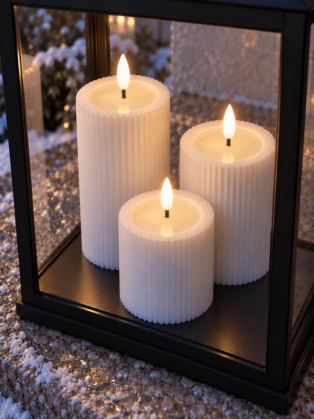 Udendørs LED bloklys - Hvid med riller 15 cm