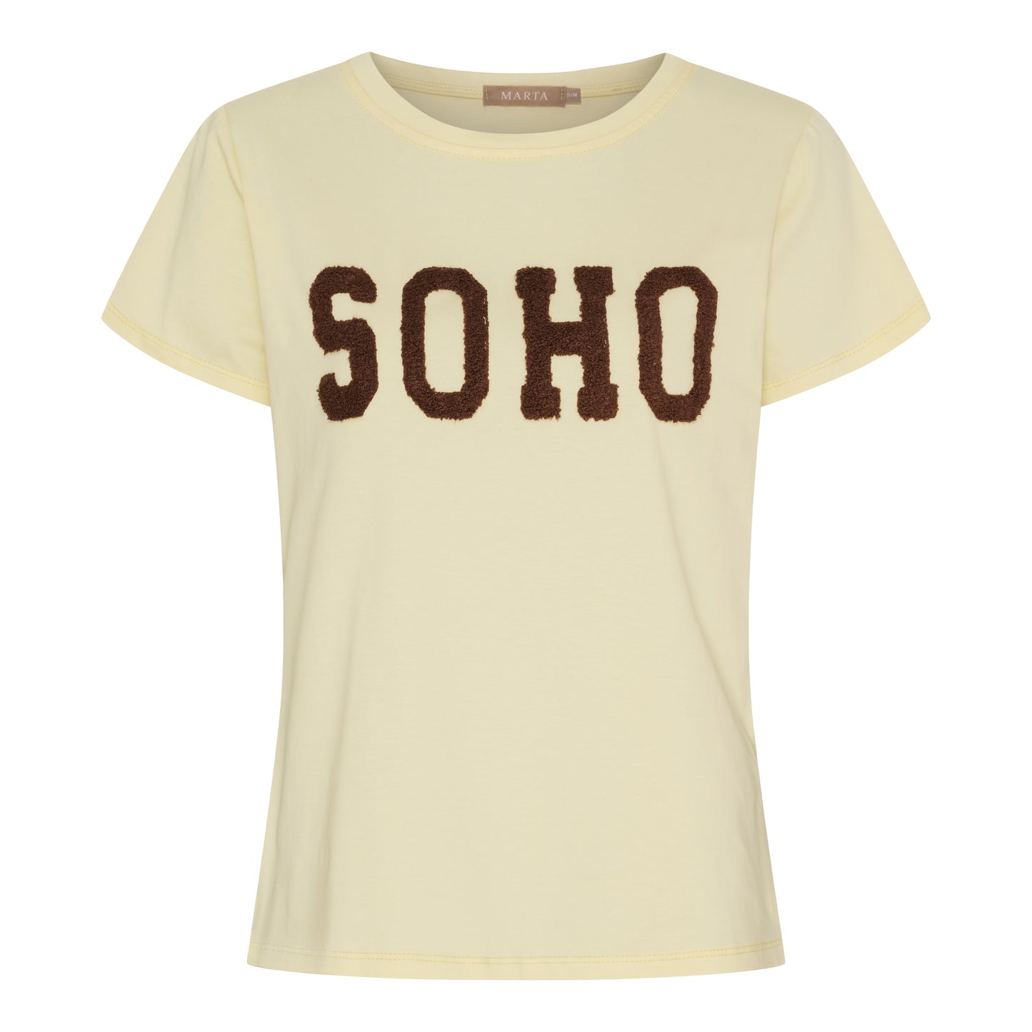 T-shirt SOHO i gul med brun tekst