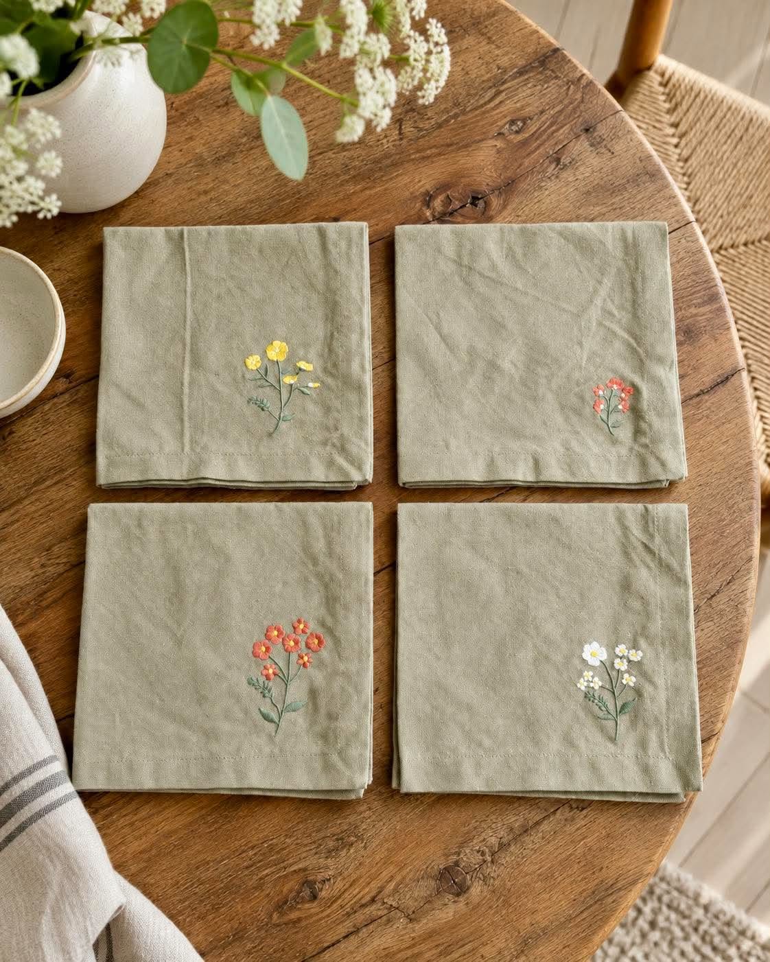 Mundserviet Flower - Pakke med 4 stk