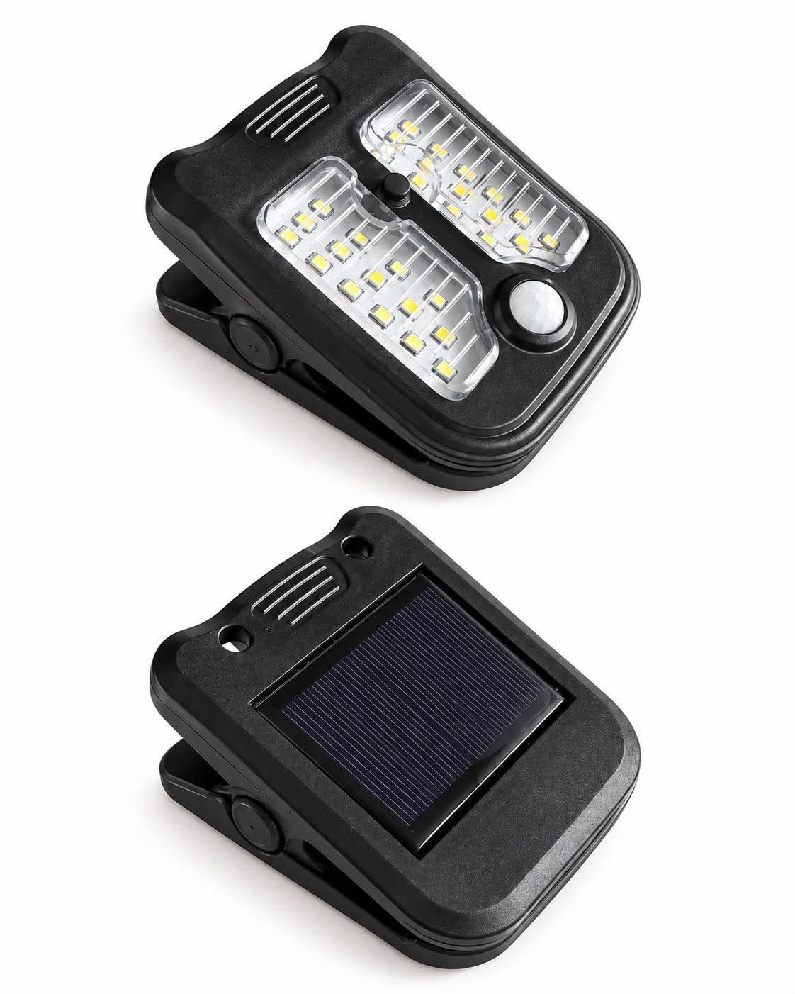 Clip-on lampe med solar og sensor