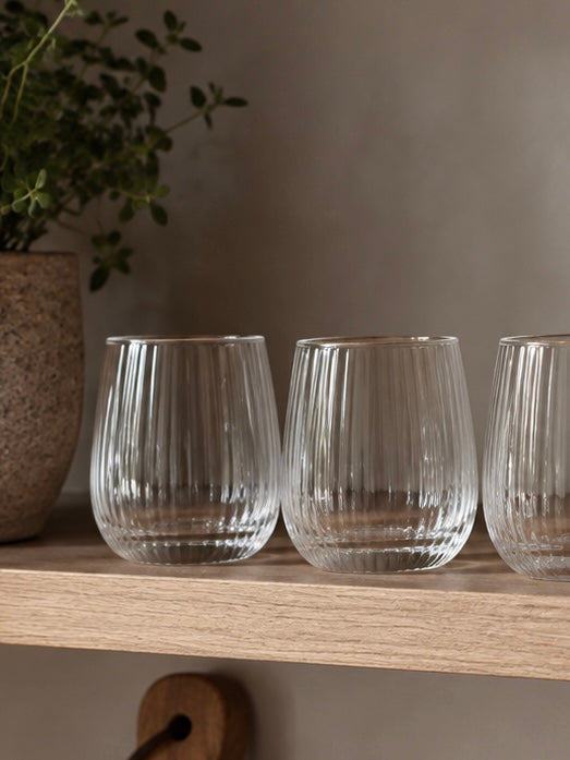 Vandglas Rillet med guld kant - 4 stk.