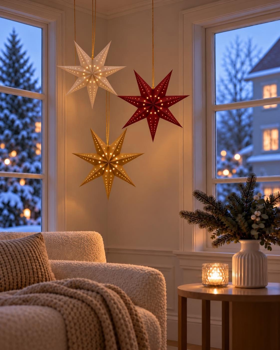 Stjerne 40 cm med LED lys - Rød
