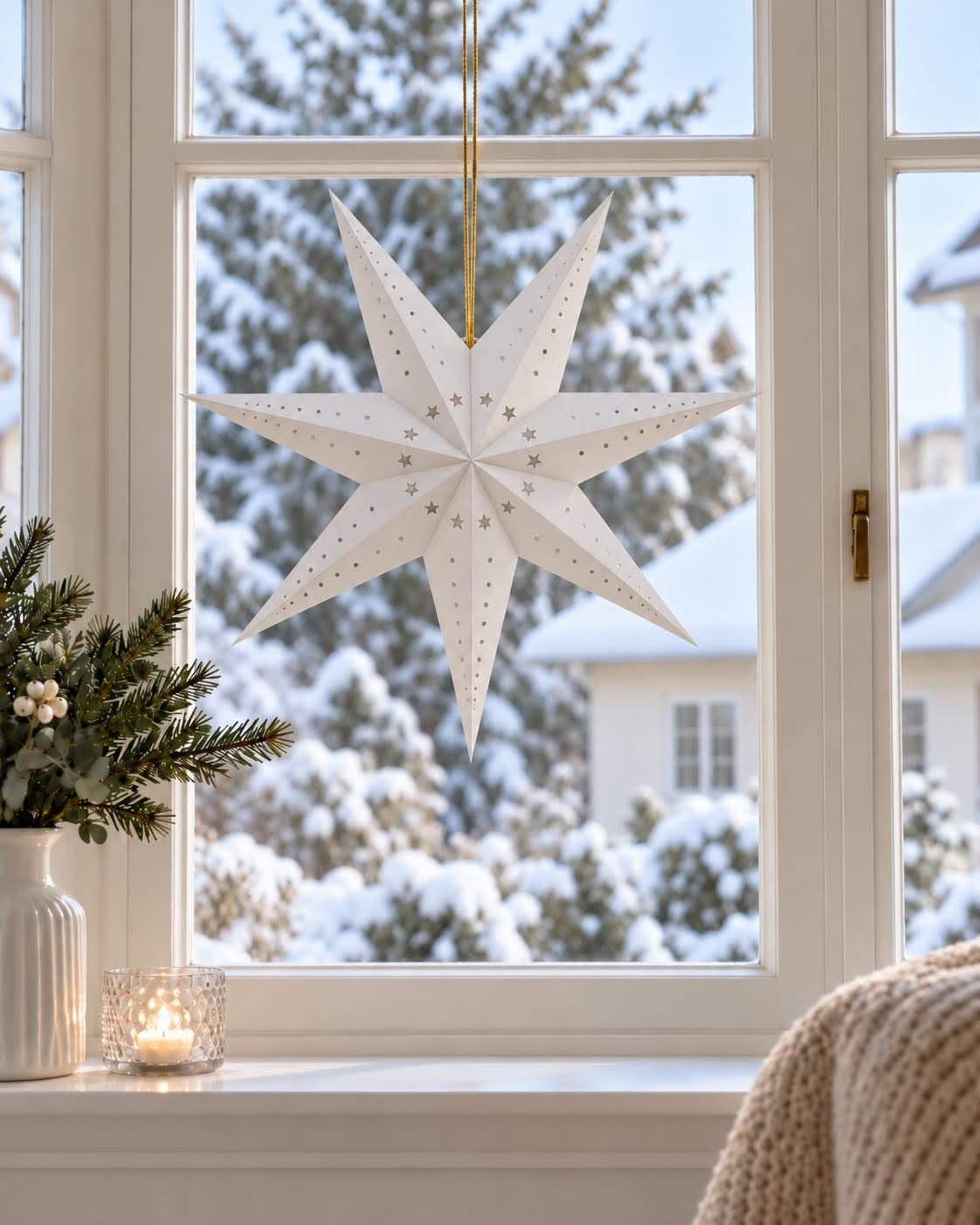 Stjerne 40 cm med LED lys - Hvid