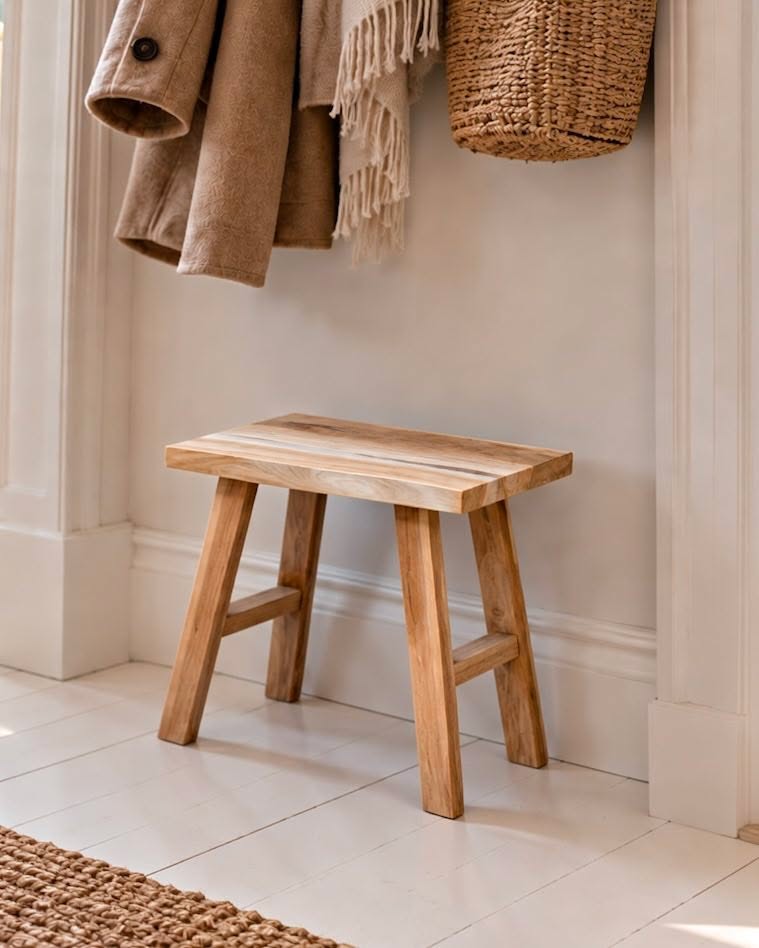 Skammel i teak – naturligt trælook