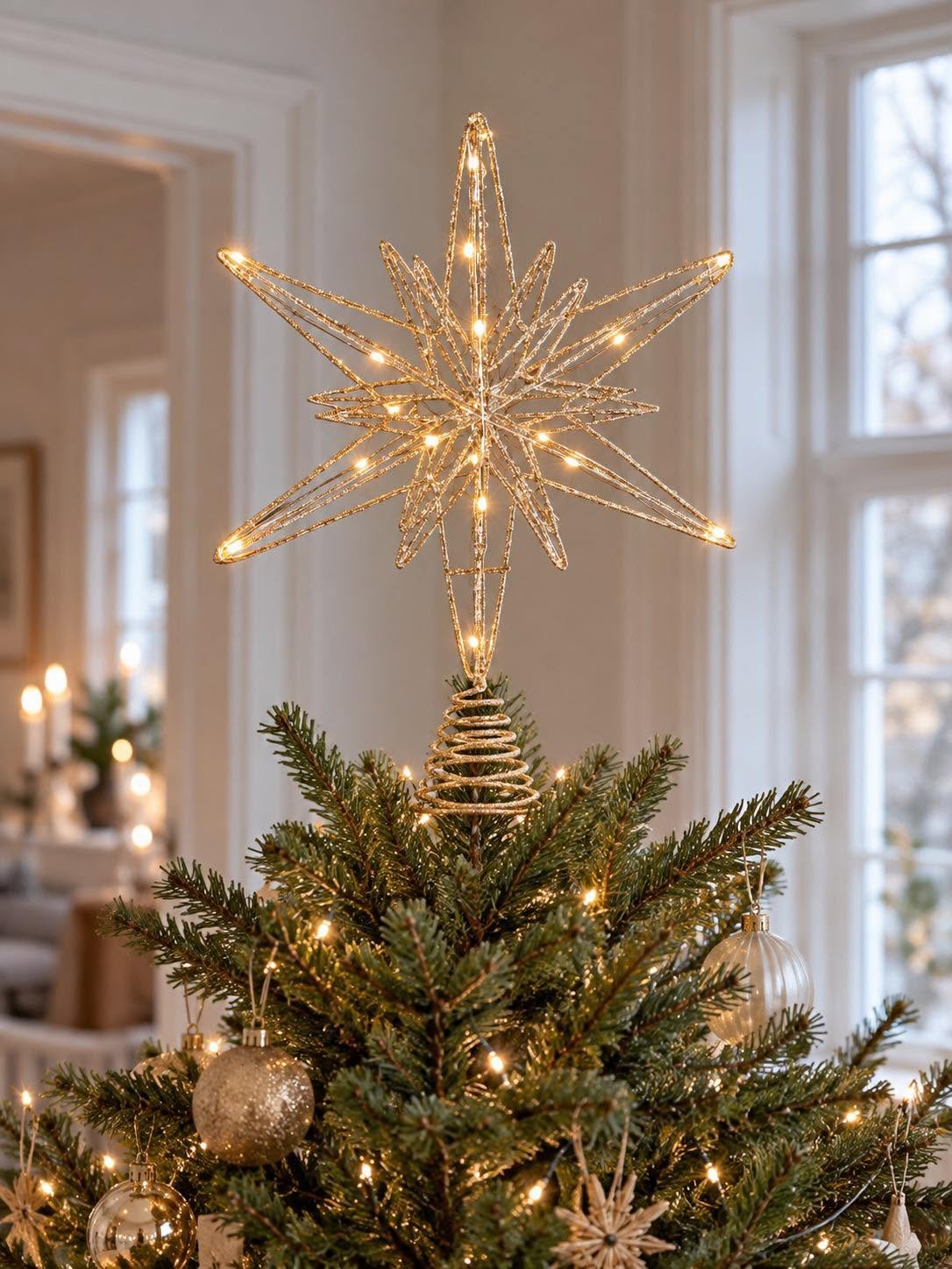 Stjerne med 20 LED lys – champagne-guld
