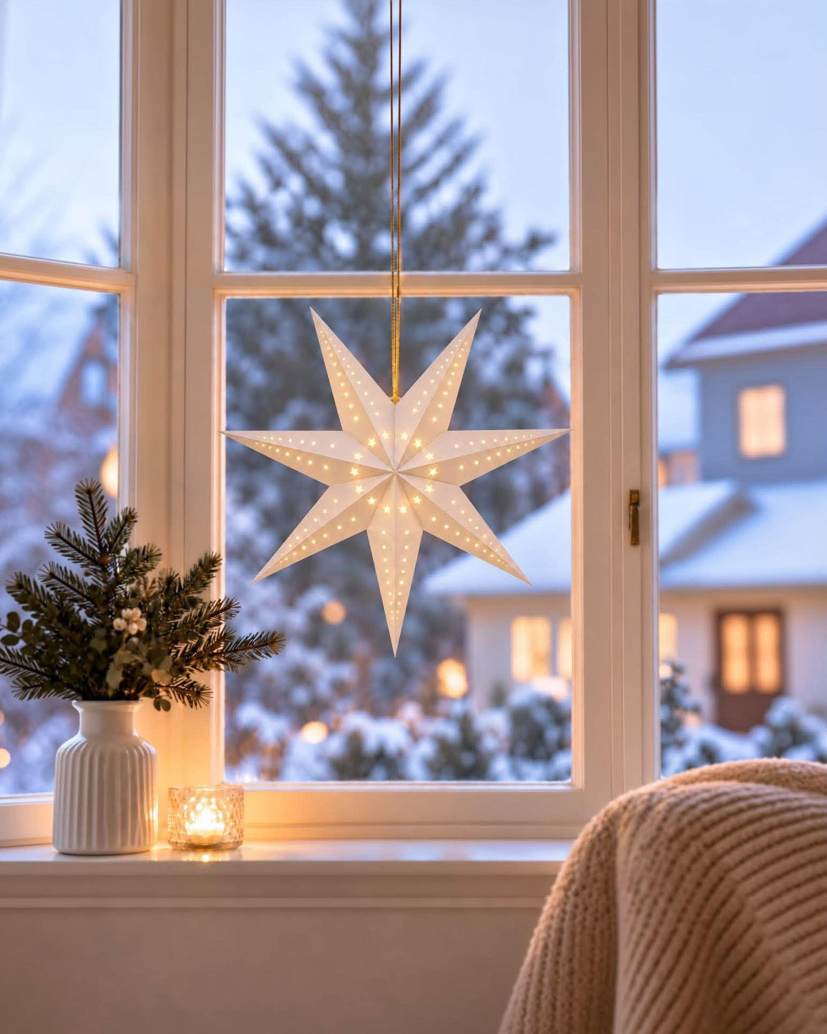 Stjerne 40 cm med LED lys - Hvid