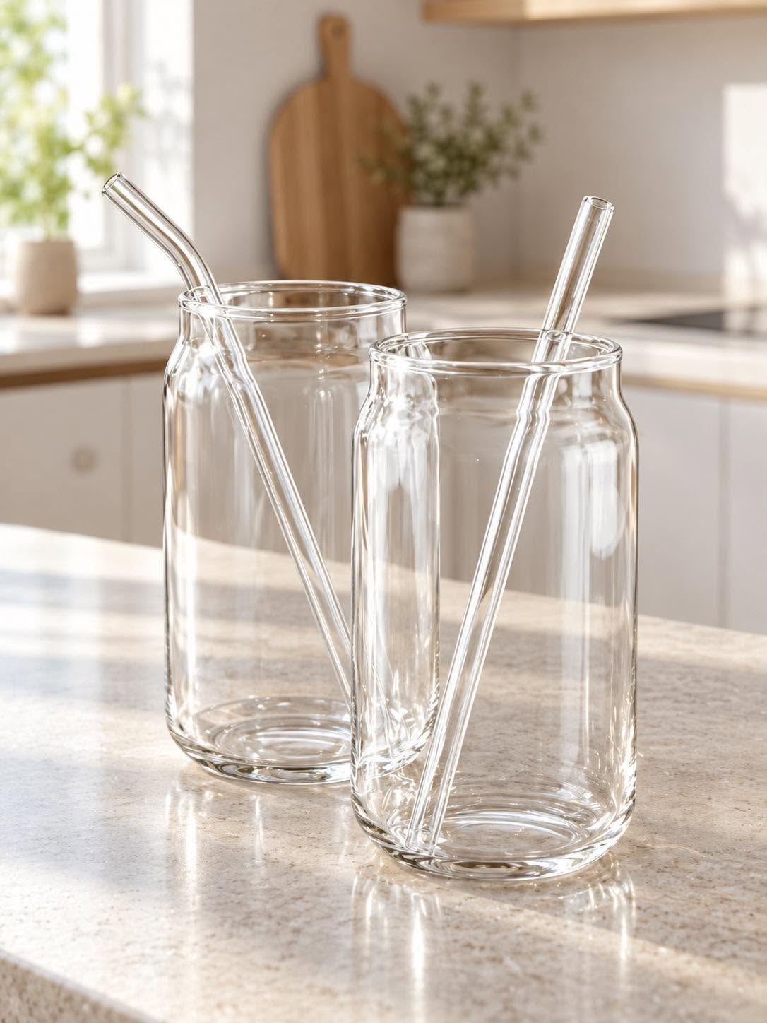 Sæt med 2 drikkeglas med sugerør