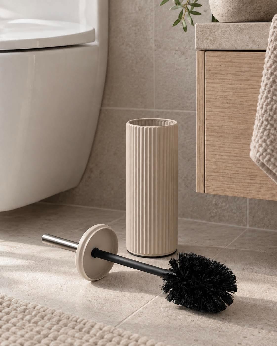 Toiletbørste riflet - Varm grå
