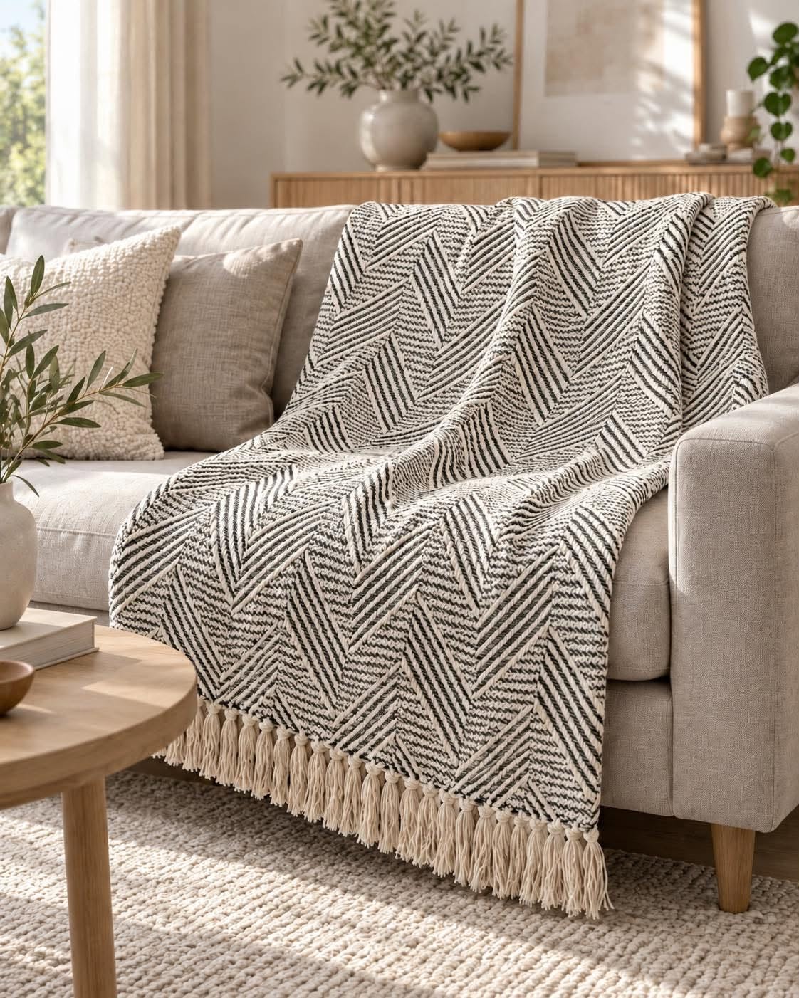 Plaid Grafisk Sort/Hvid - 130 x 170 cm