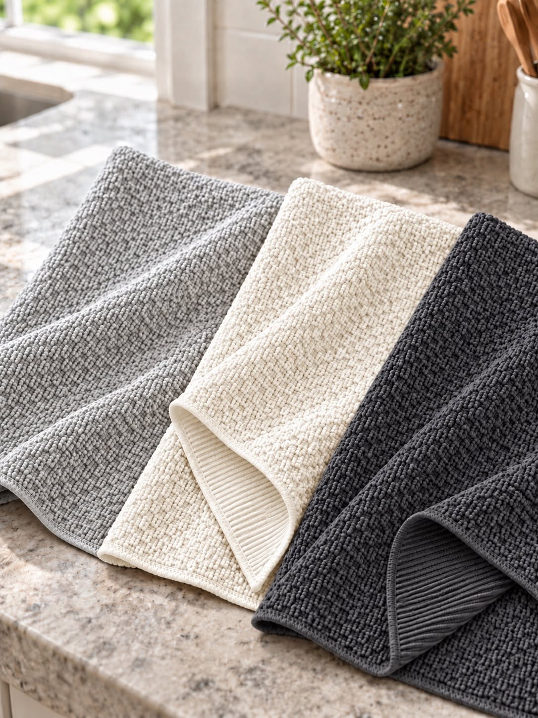 Viskestykker 3 stk microfiber - hvid, grå , antrasit
