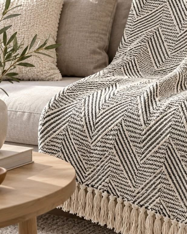 Plaid Grafisk Sort/Hvid - 130 x 170 cm