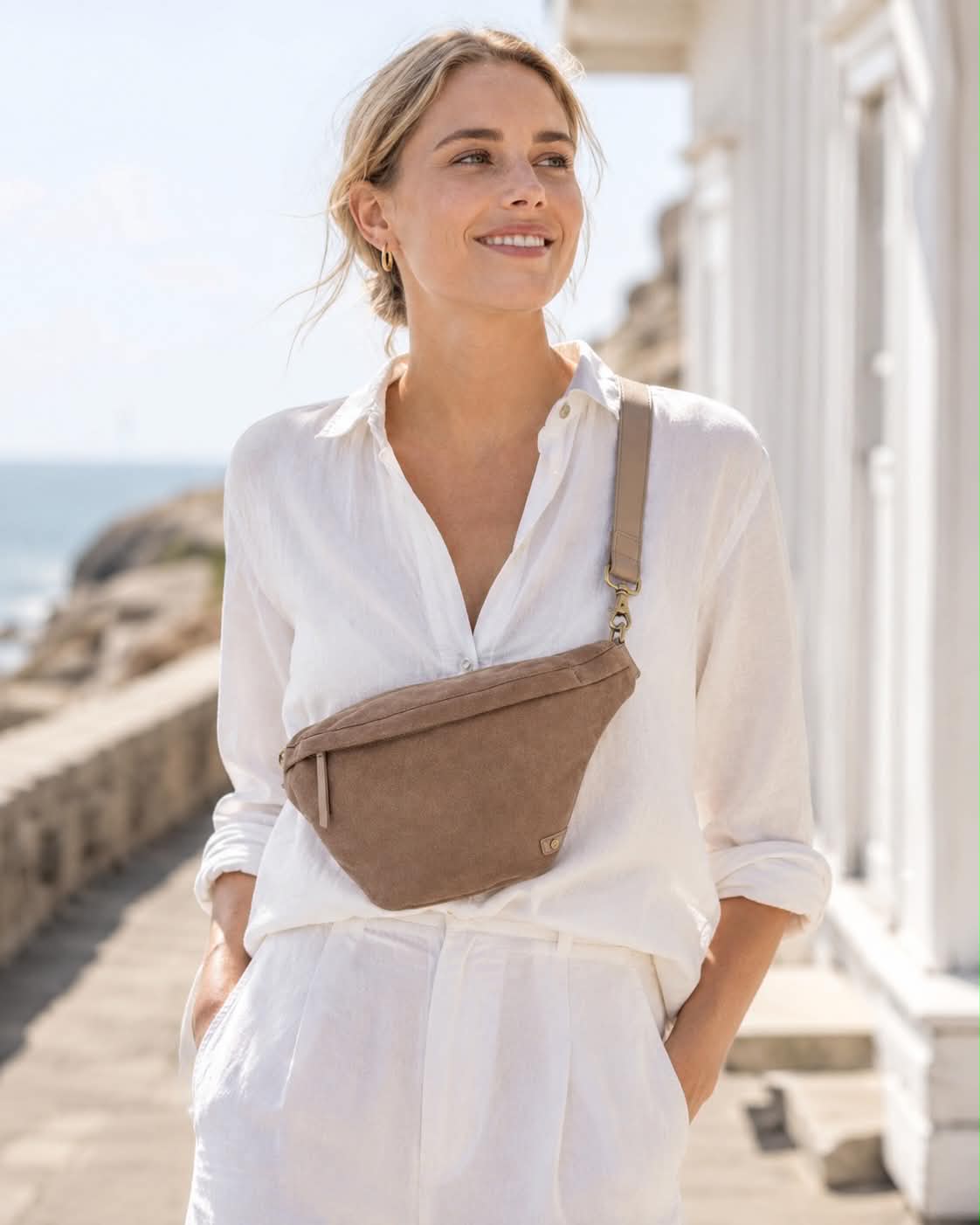 Smuk ruskindsbumbag - Taupe
