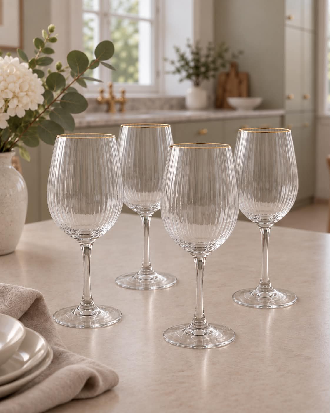 Vinglas Rillet med guld kant - 4 stk. 350ml