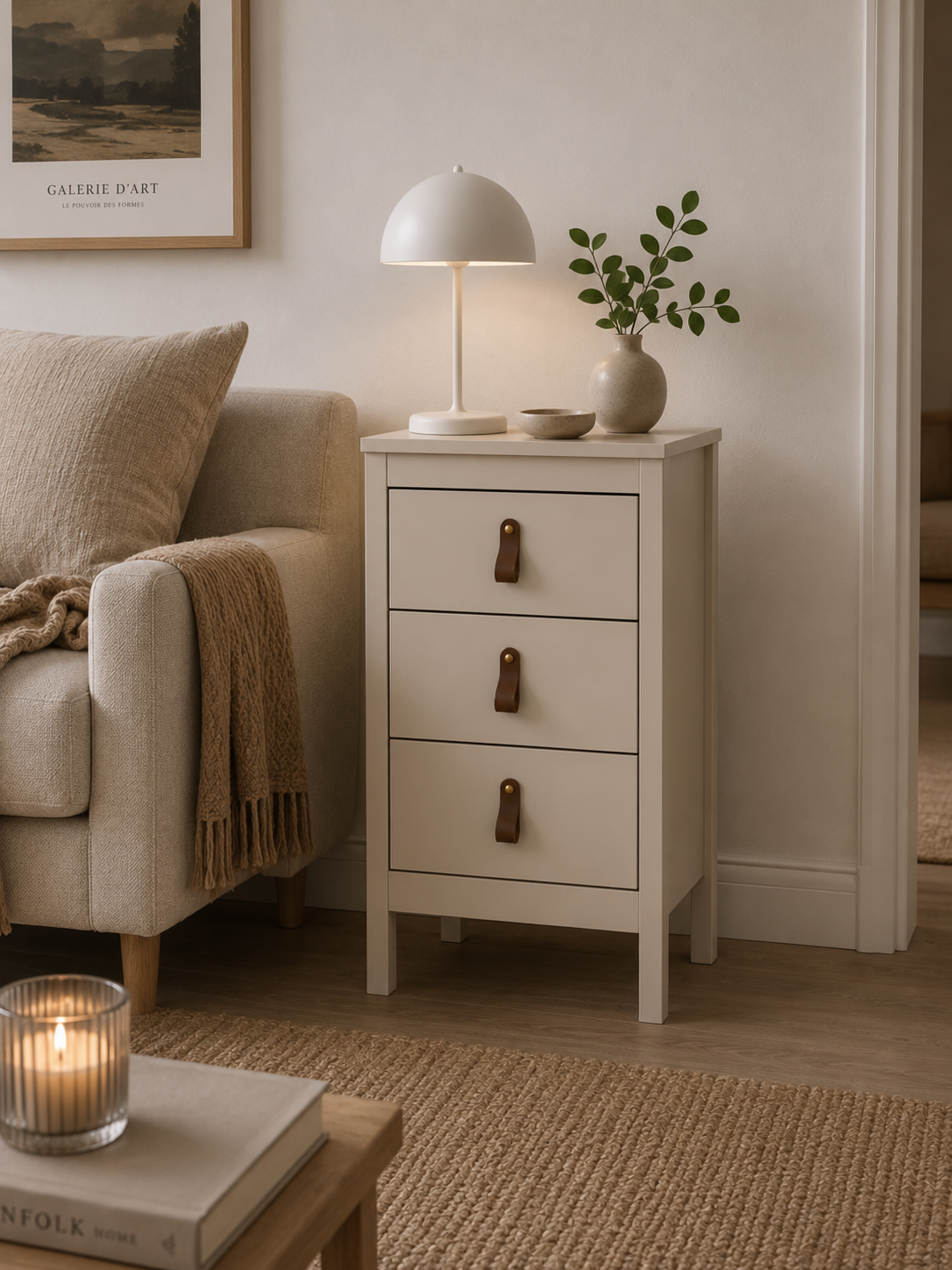 Natbord Madrid med 3 skuffer - Cashmere