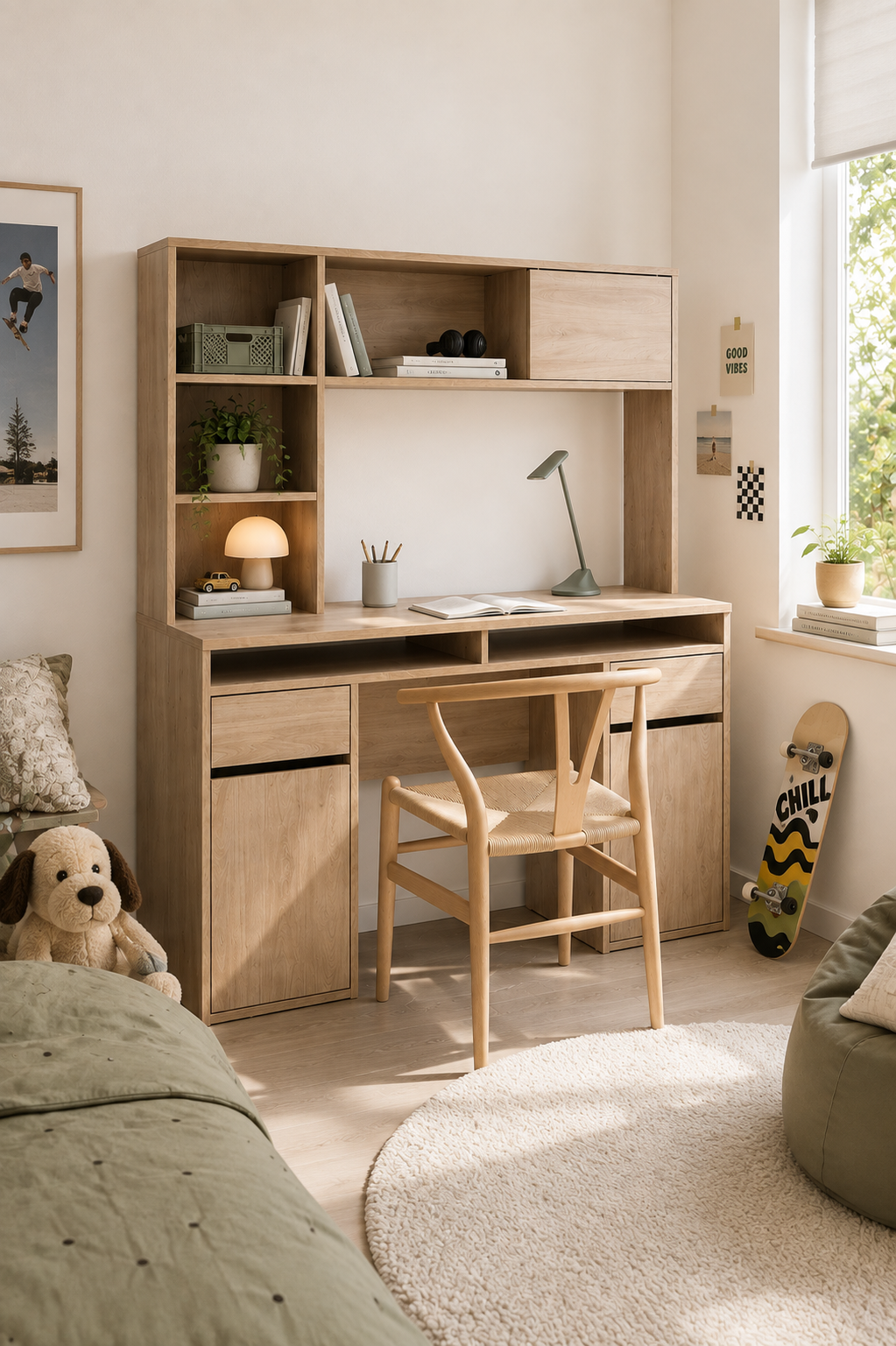 Skrivebord med overreol - Wood