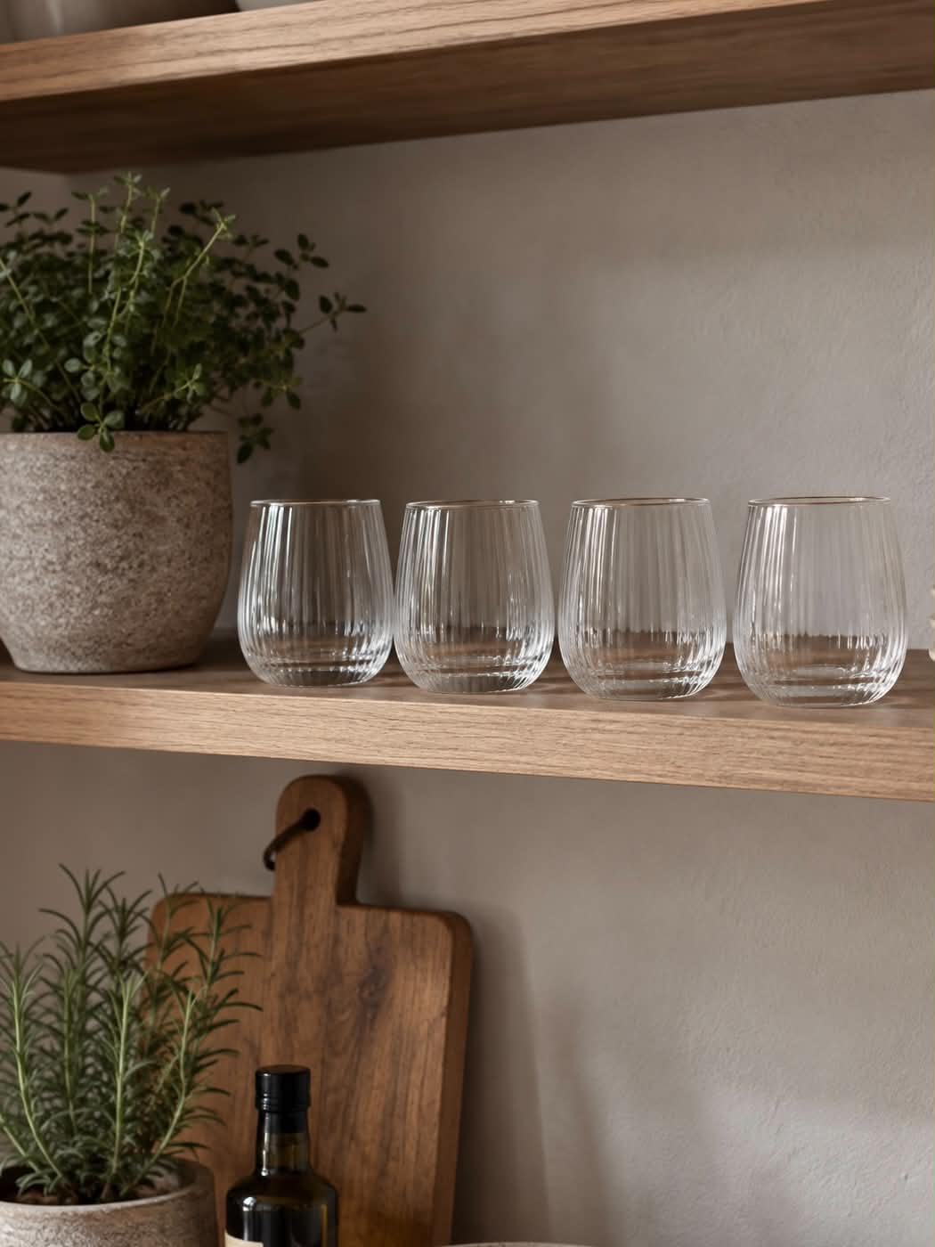 Vandglas Rillet med guld kant - 4 stk.