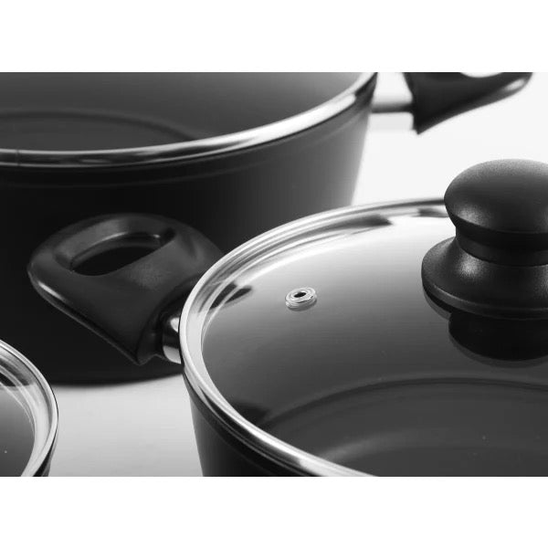 Grydesæt - 3 stk med glaslåg - Aluminium/keramisk belægning