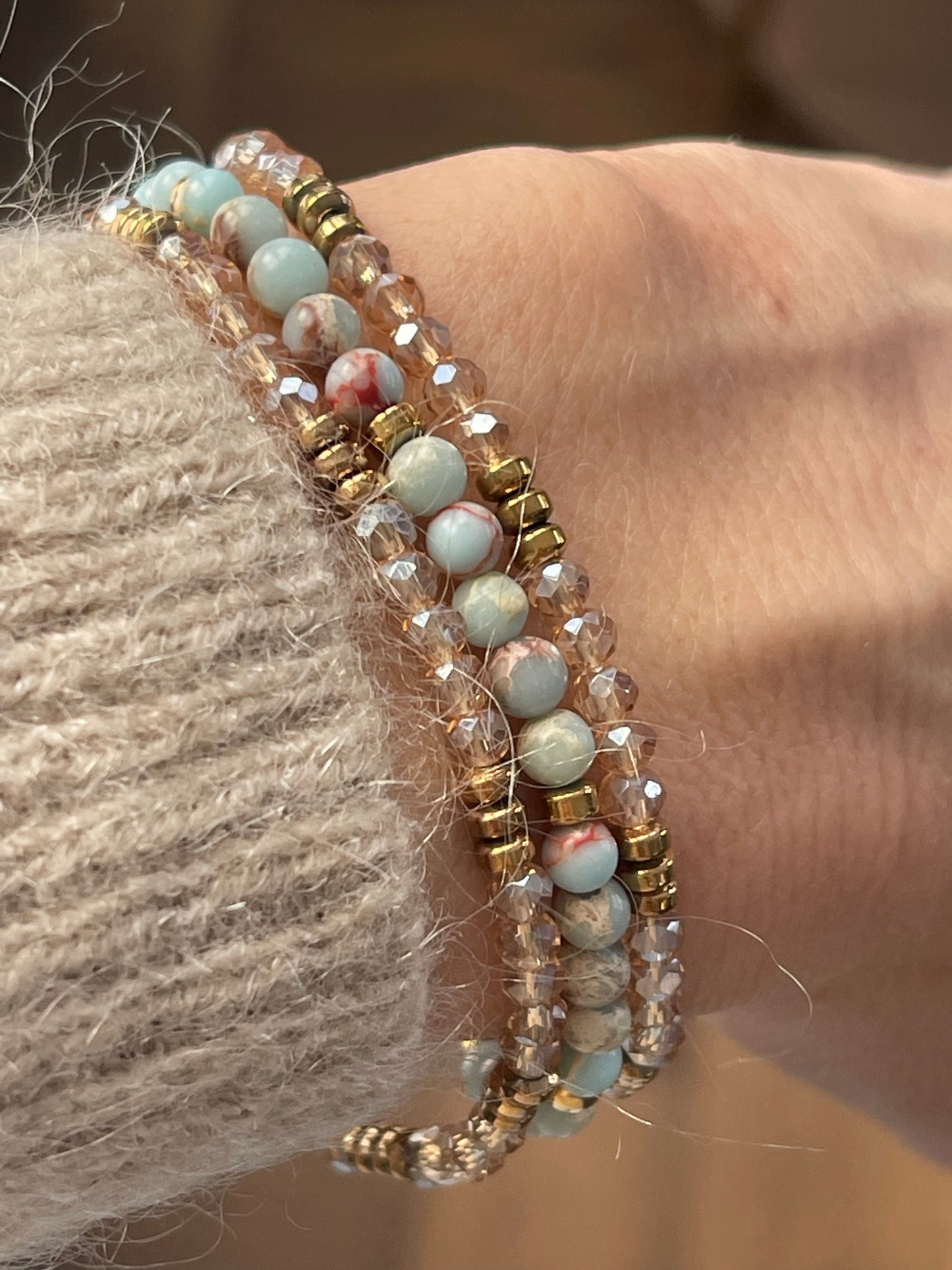 Armbånd Leah Sea Breeze/Natur – Sæt med 3 stk