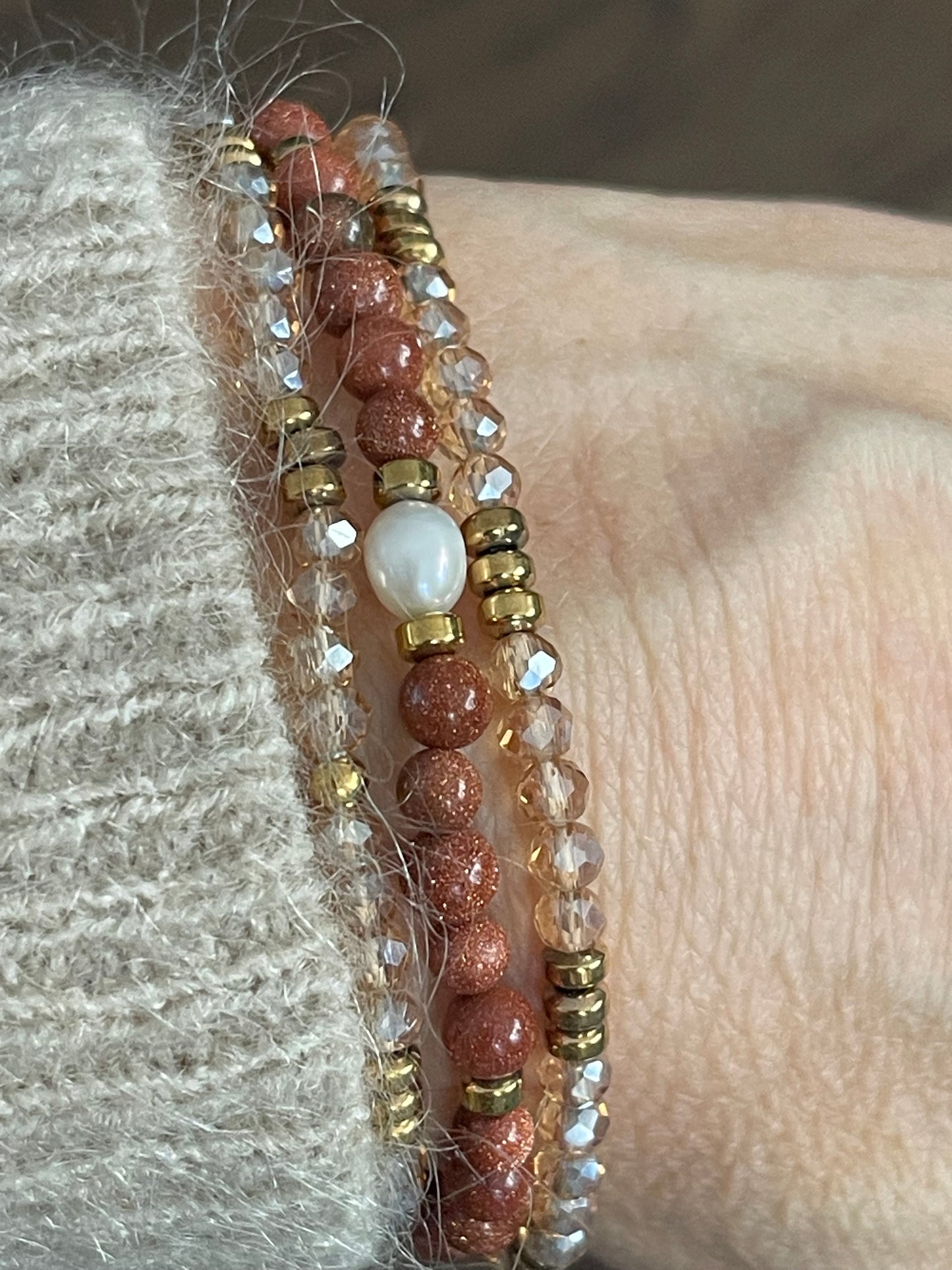Armbånd Leah Natur/Cognac – Sæt med 3 stk