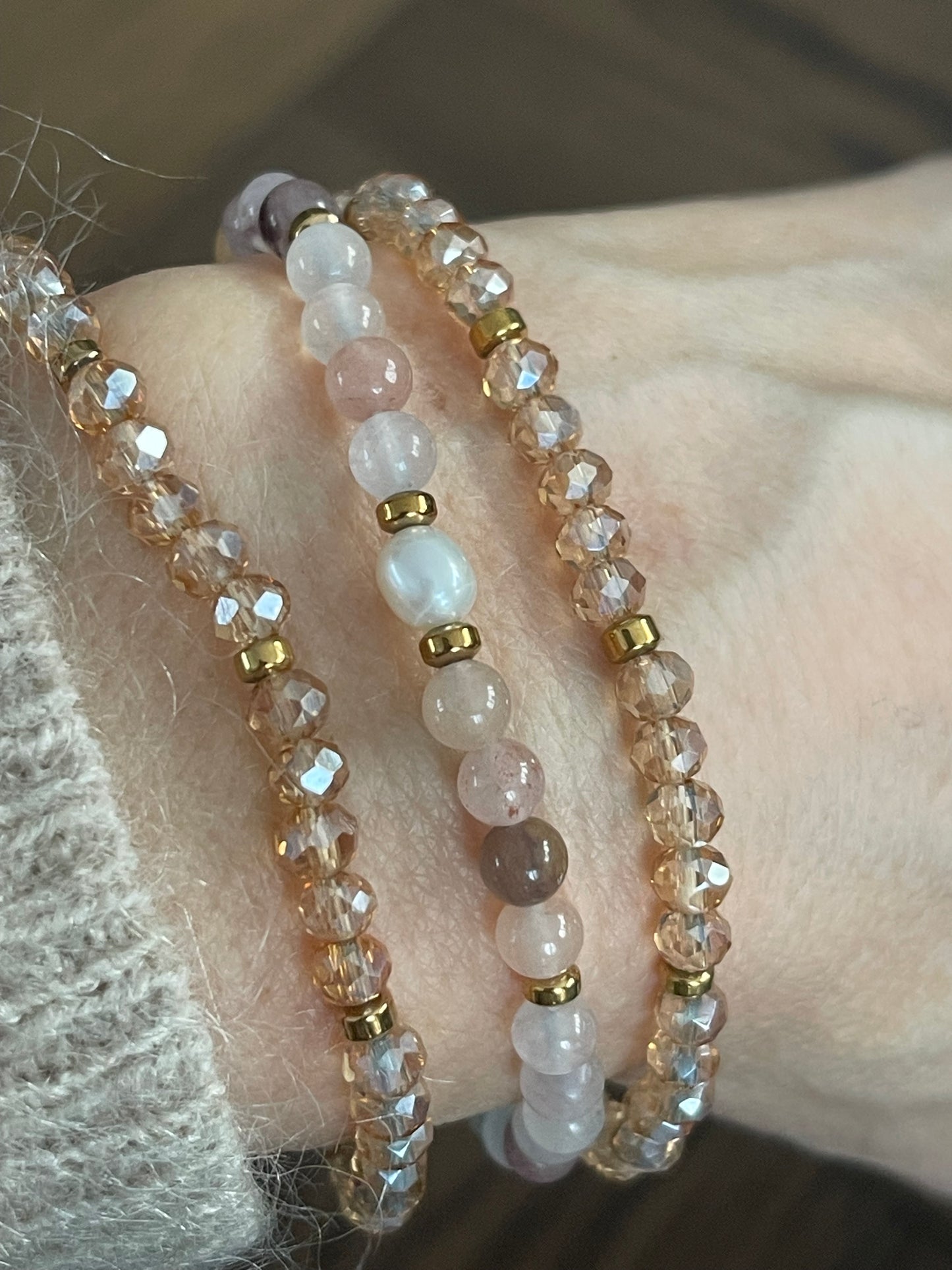 Armbånd Leah Blush/Natur – Sæt med 3 stk