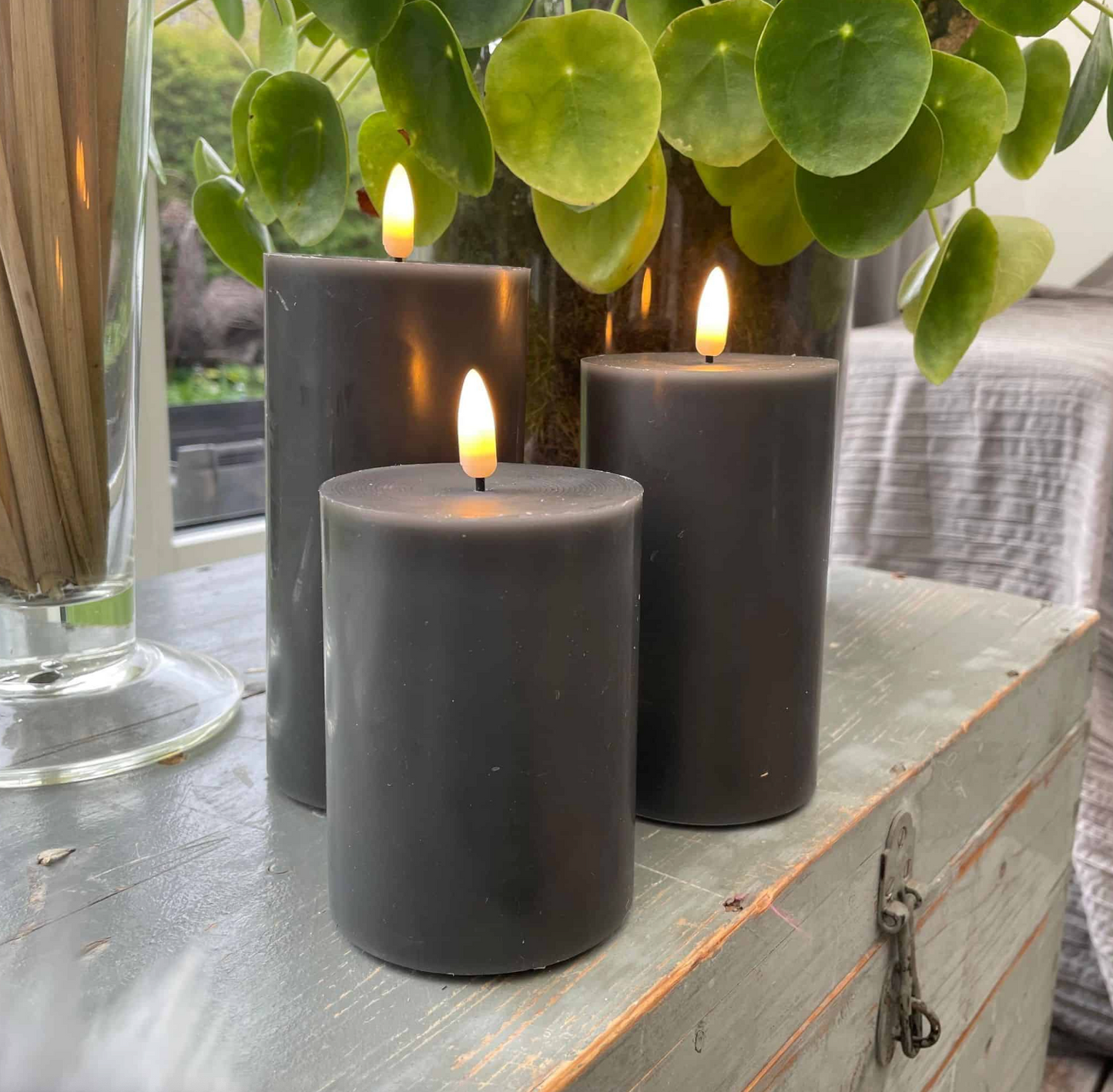 LED Bloklys / Grå – 3 stk bloklys