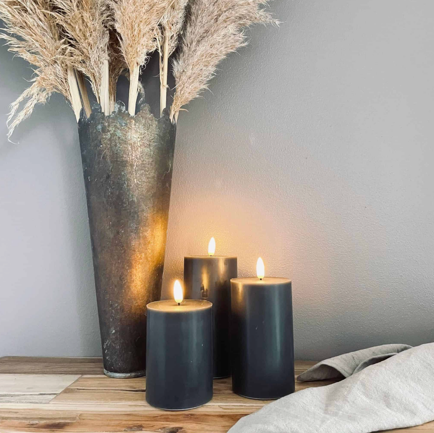 LED Bloklys / Grå – 3 stk bloklys