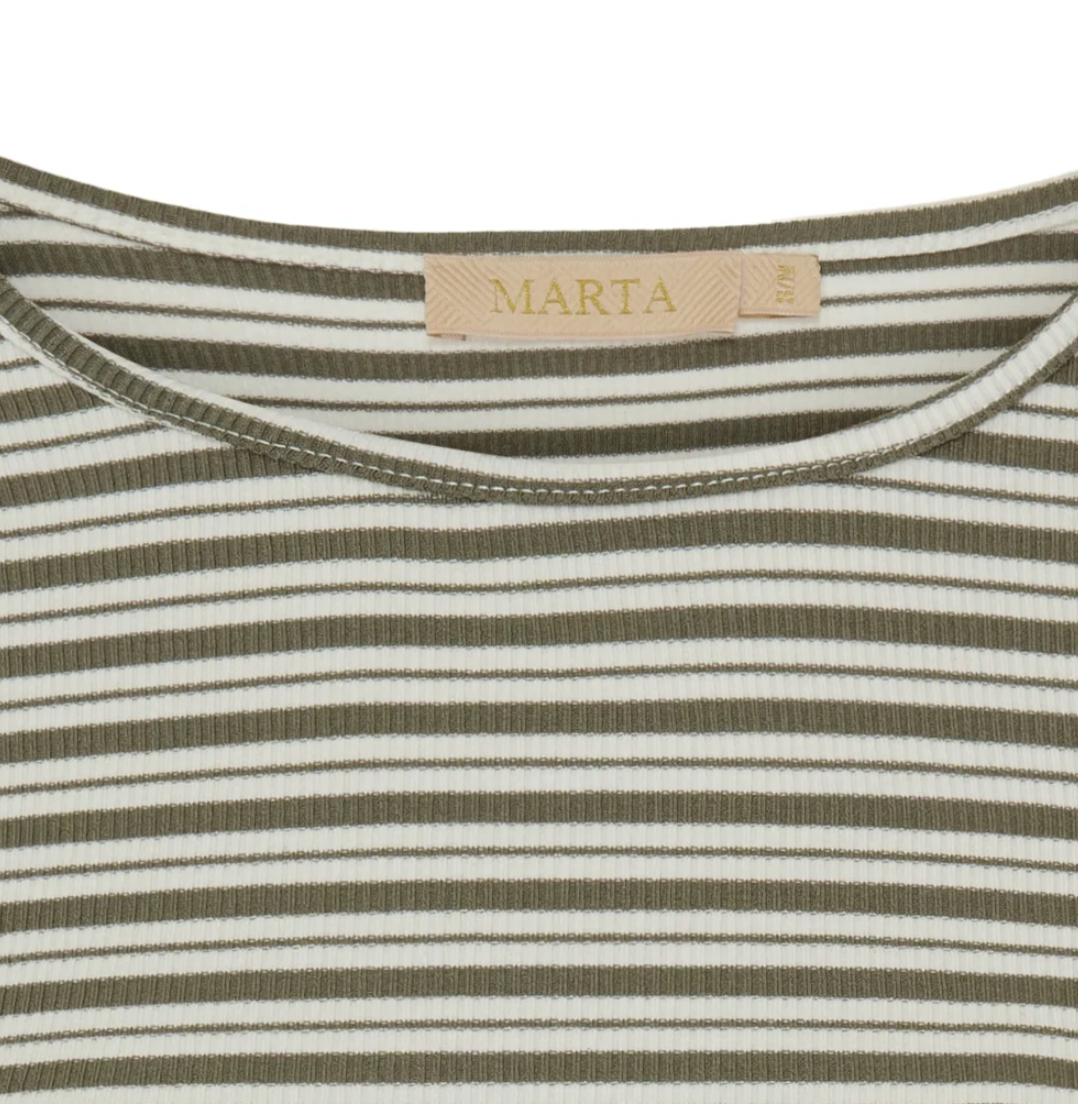 Bluse Christel strib - Kaki / Cream