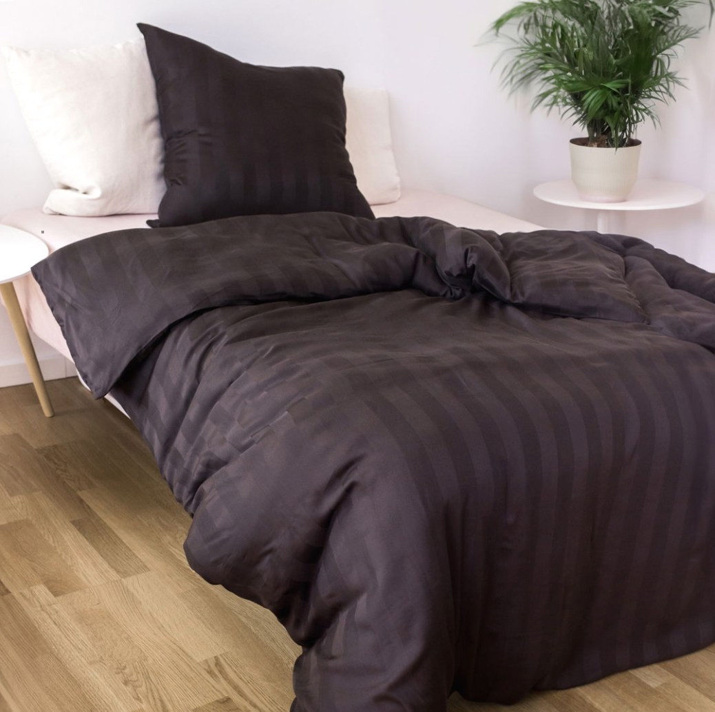 Bambus satin sengesæt, brun, 140x200 - 63x60