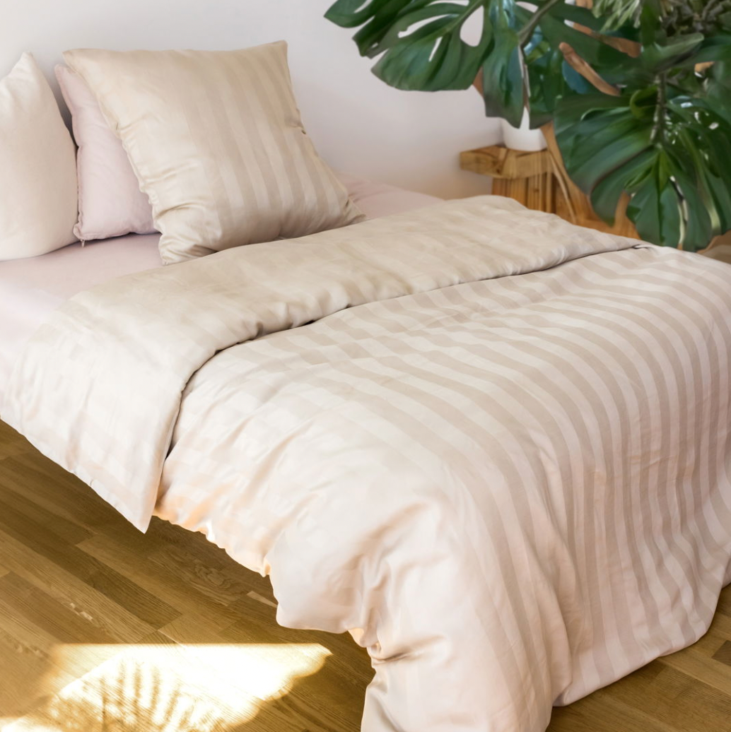 Bambus satin sengesæt, beige, 140x200 - 63x60