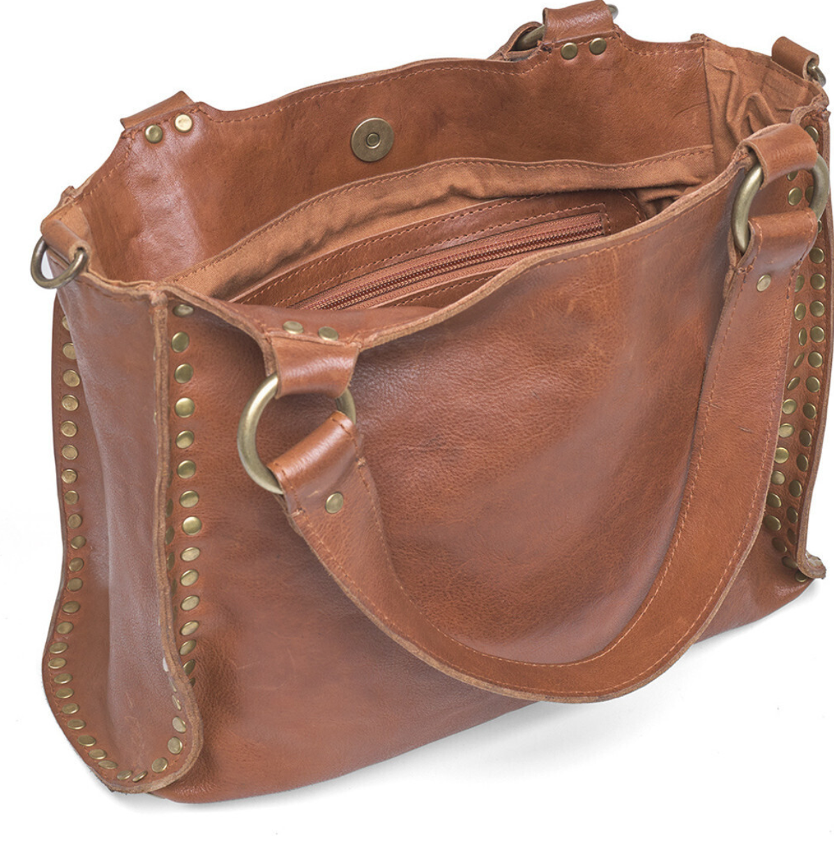 Arbejdstaske med nitter - Vintage cognac