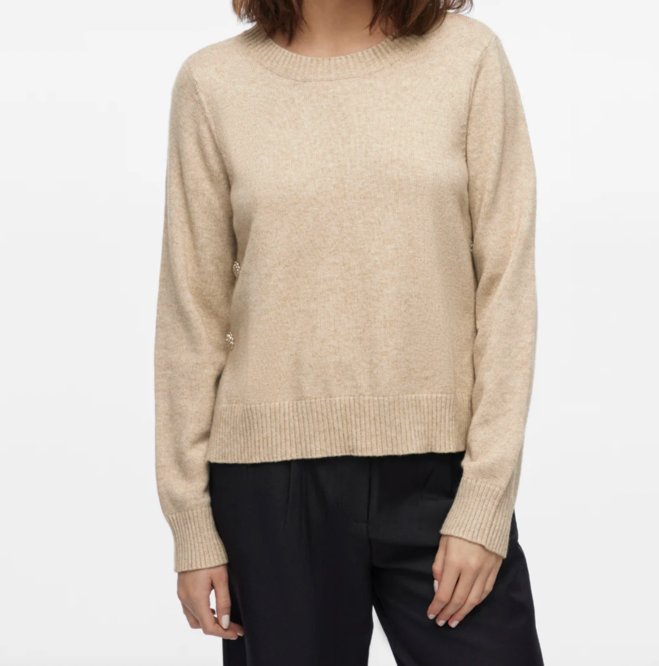 Bluse med smukke knapper - Beige