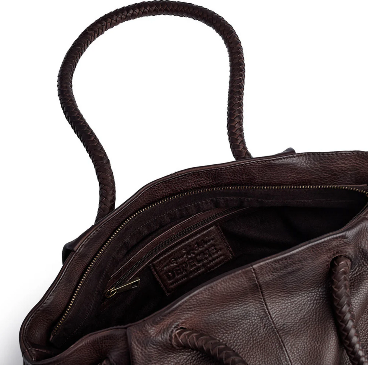 Skuldertaske med smuk fletrem - Brown