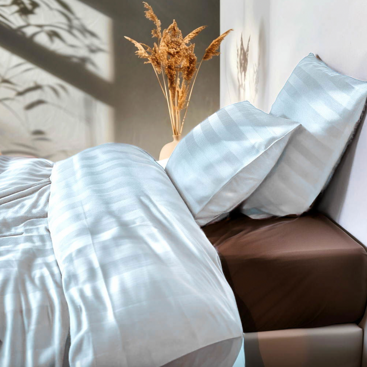 Bambus satin sengesæt, Lys blå 140x200 - 63x60