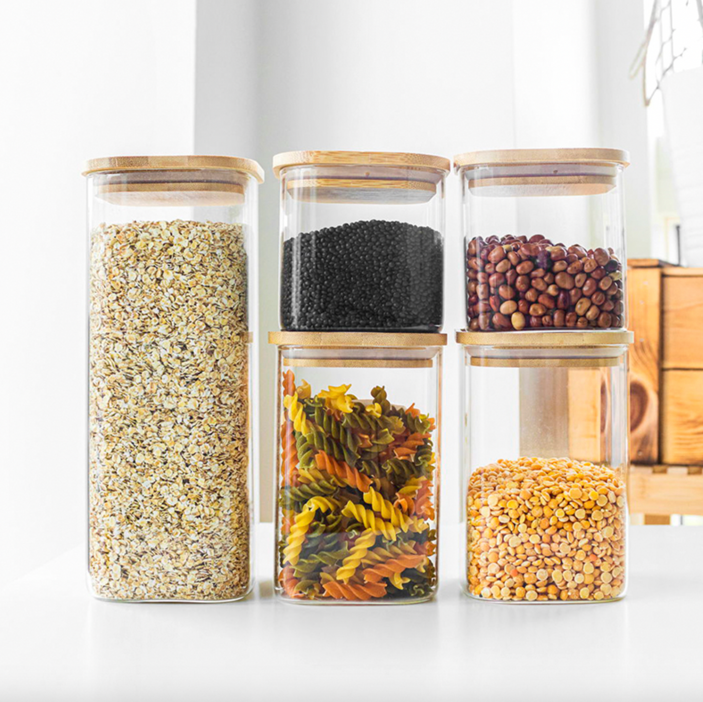Opbevaringsglas med bambuslåg – 5 stk