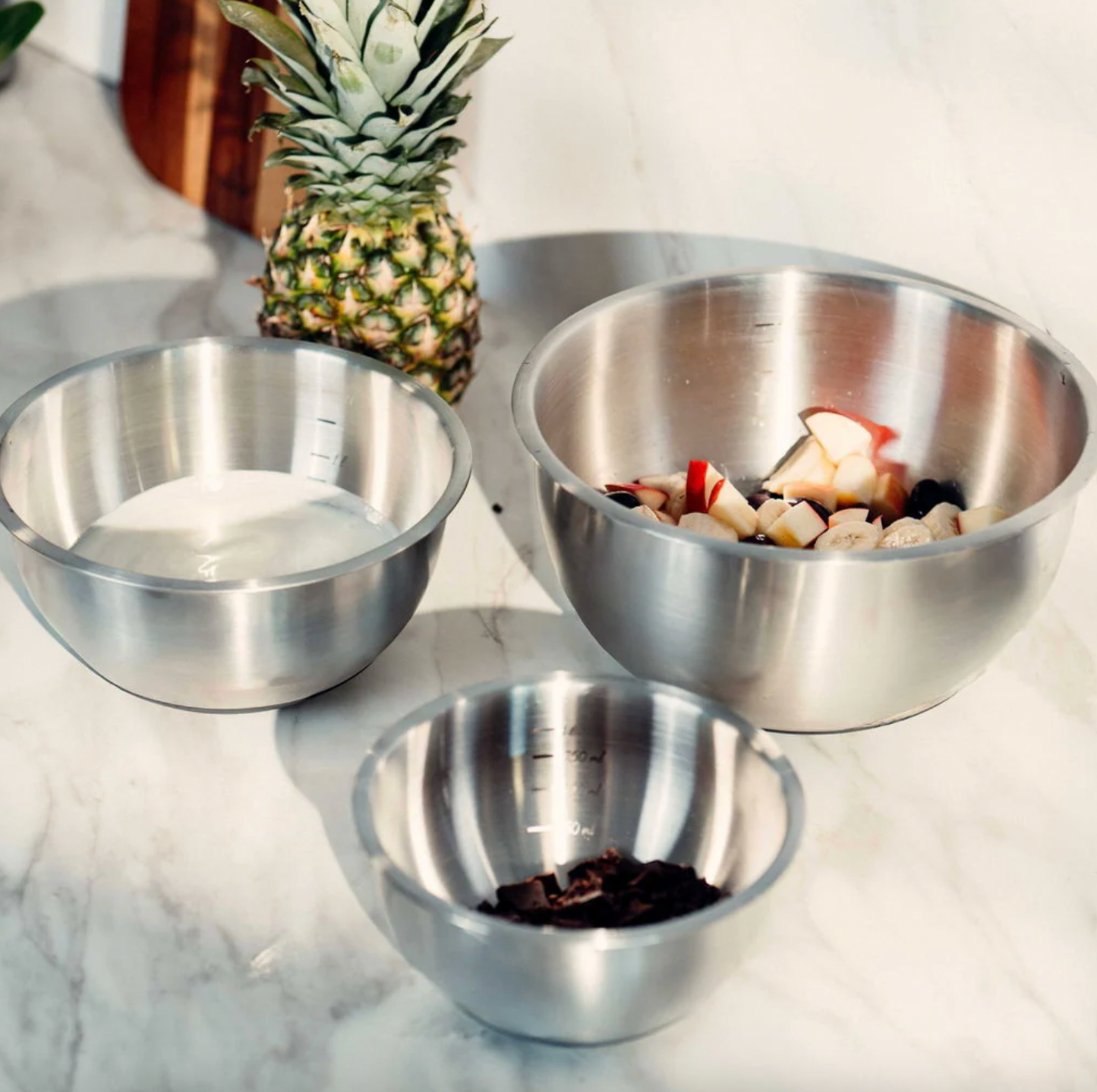 Røreskål med silikonebund og låg , Sæt med 3 stk