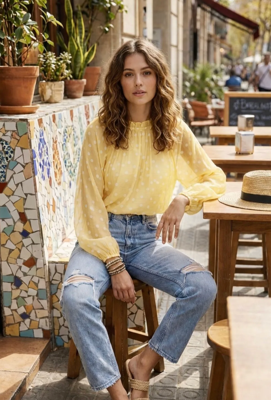 Bluse DOTS - Gul