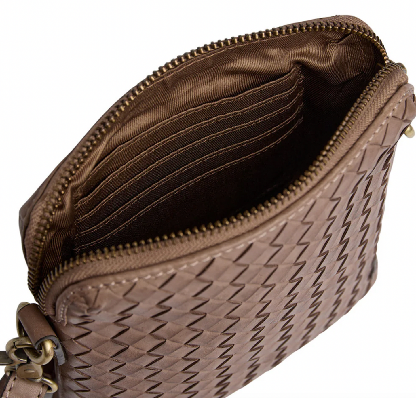 Mobiltaske Sofya- Håndflettet Dark taupe