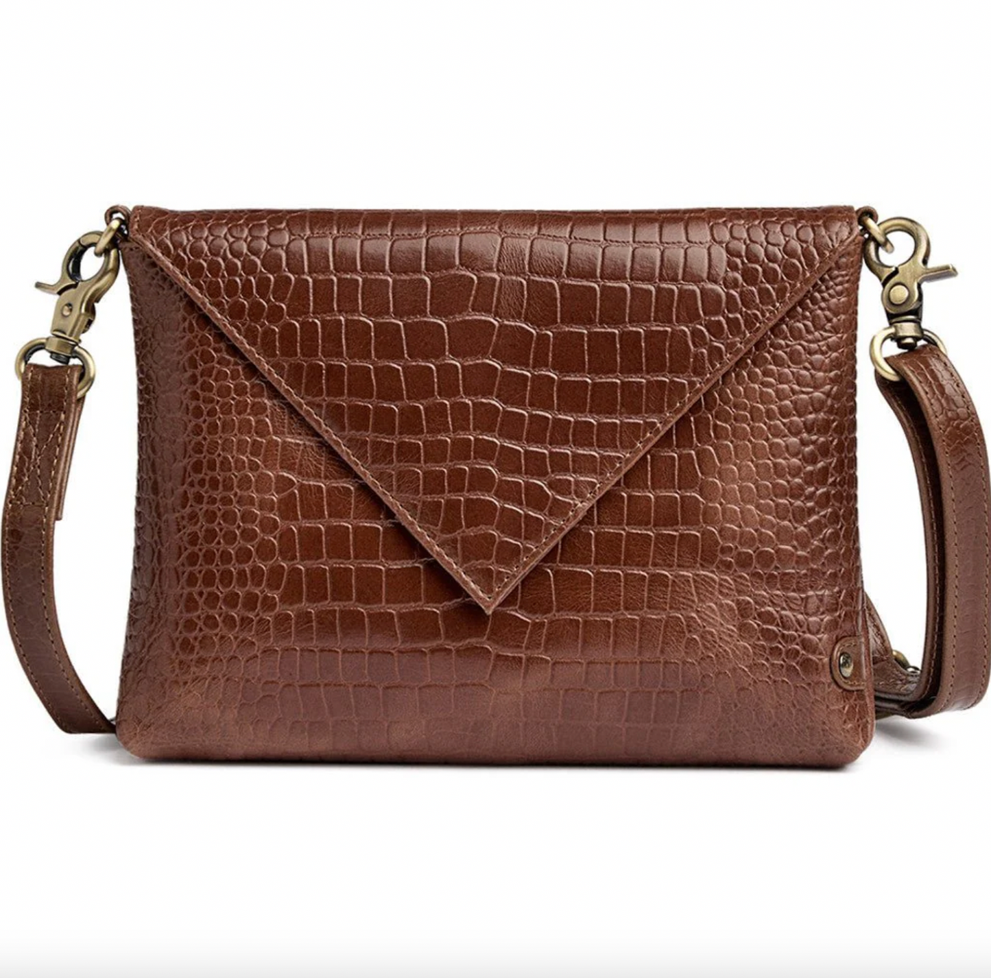 Clutch croco i skind - Cognac