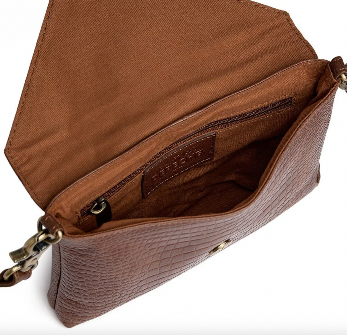 Clutch croco i skind - Cognac