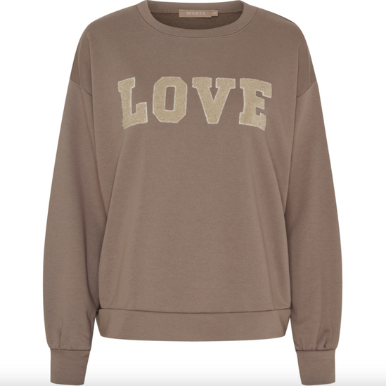 Sweatshirt Jessa i fango melange med LOVE print