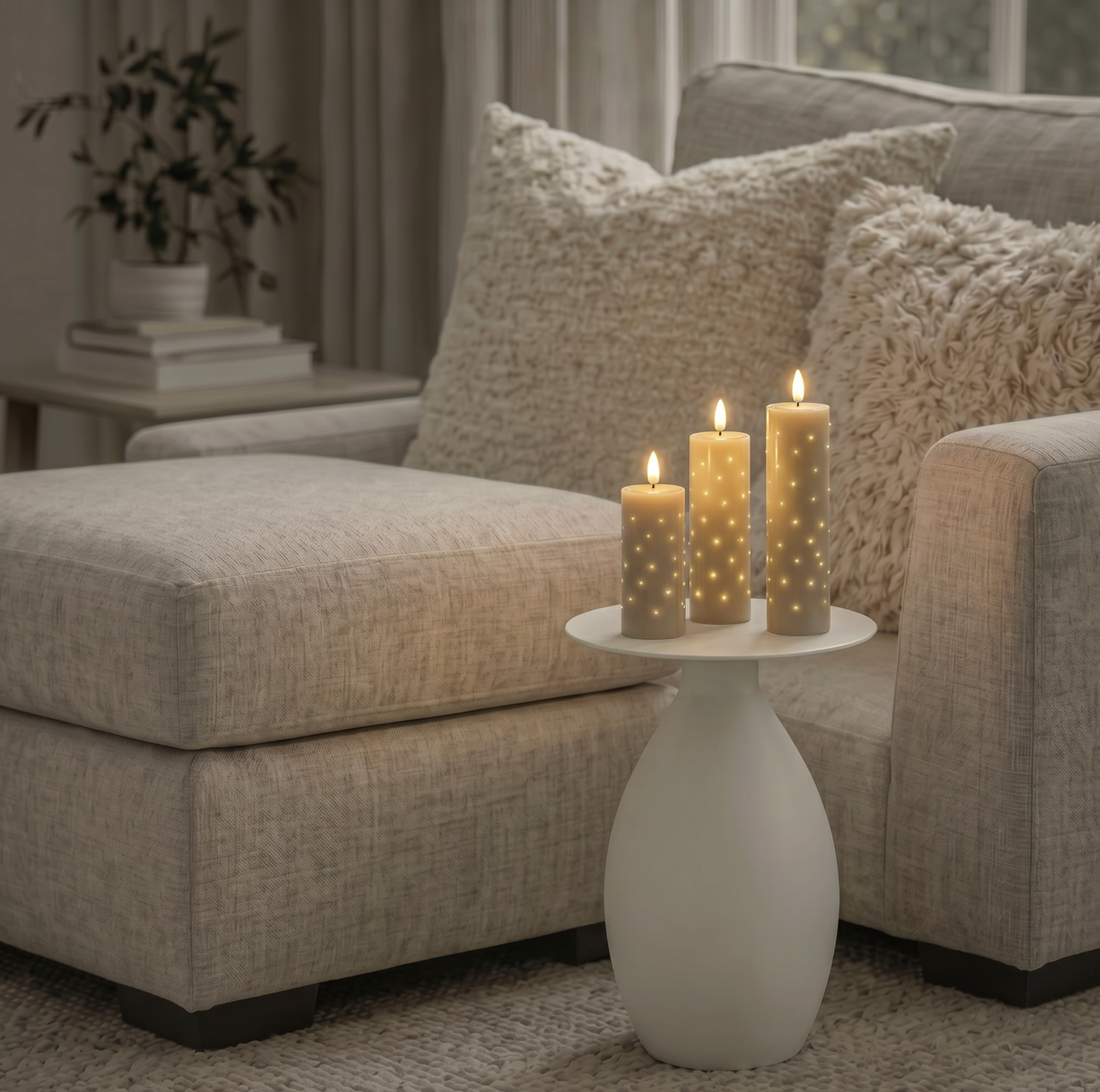 LED Bloklys TWINKLE beige - Sæt med 3 lys.