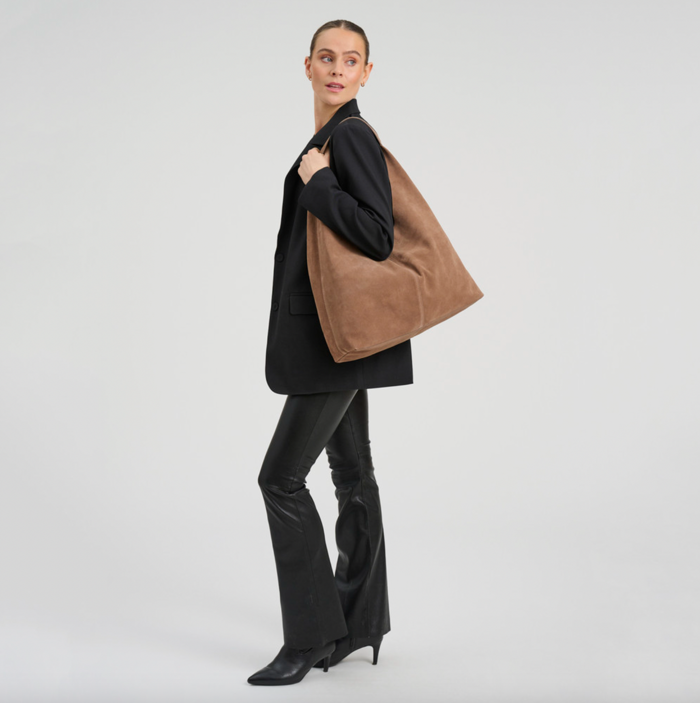 Shopper i blødt ruskind - Sand