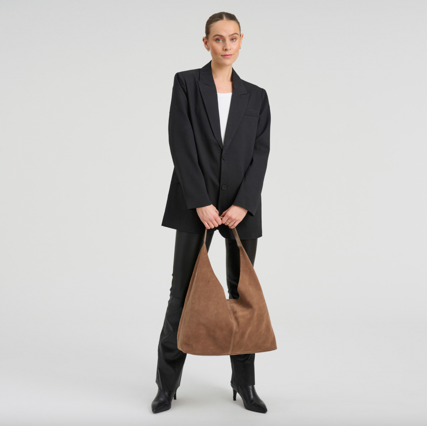 Shopper i blødt ruskind - Sand