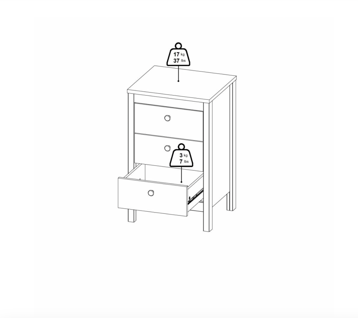 Natbord Madrid med 3 skuffer - Jackson Hickory